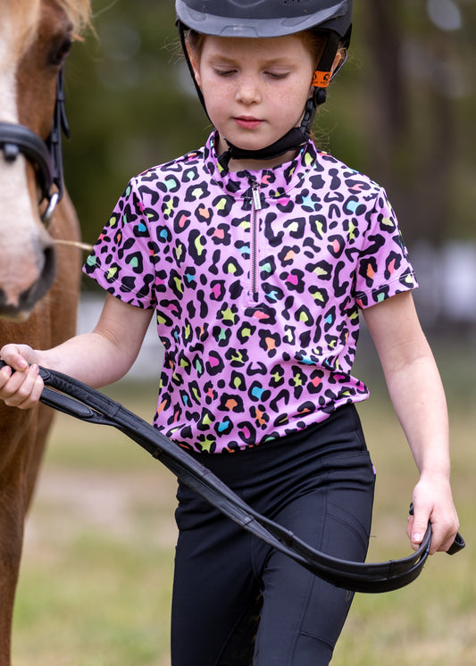 Short Sleeve Youth Pink Leopard Base Layer