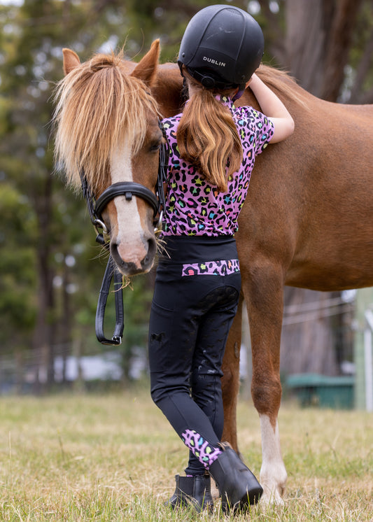 Pink Leopard Youth Riding Tights